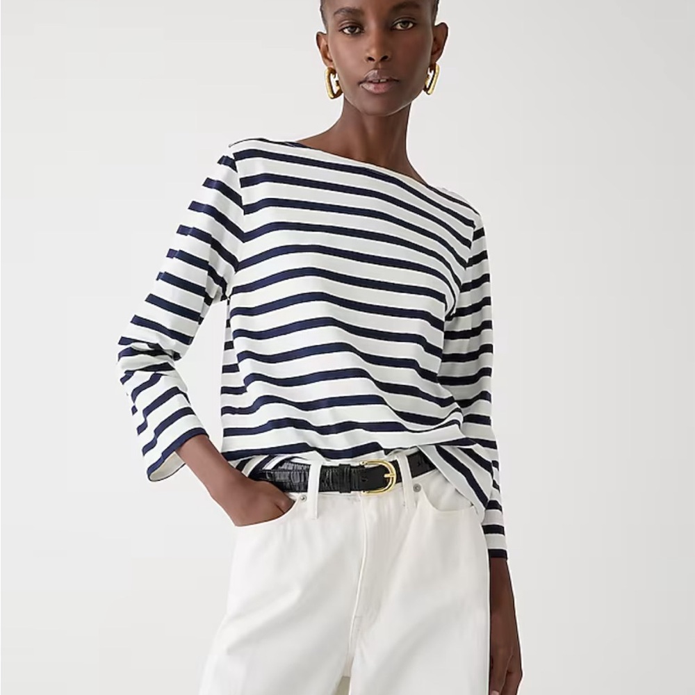 NWT J Crew Navy and White Stripped Mariner Boatneck Sweater or T Shirt